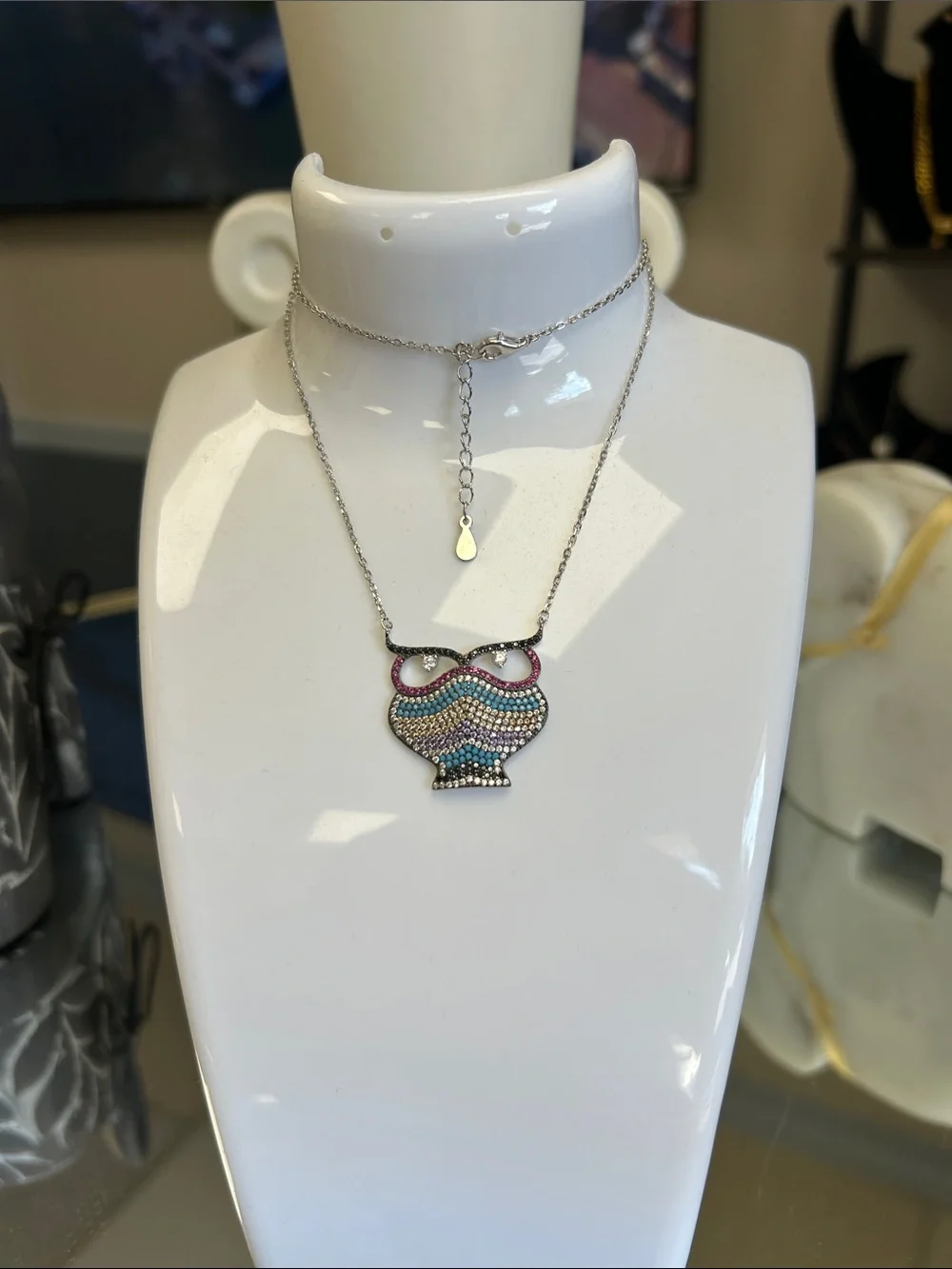 Silver Multicolor Vase Pendant Necklace - Women Jewelry
